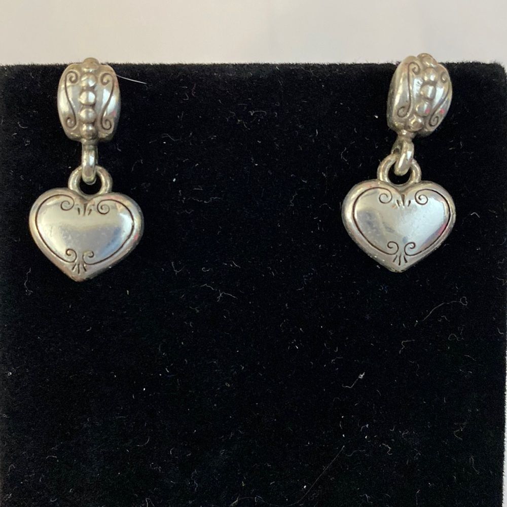 BRIGHTON vintage silver etched heart‎ dangle post earrings